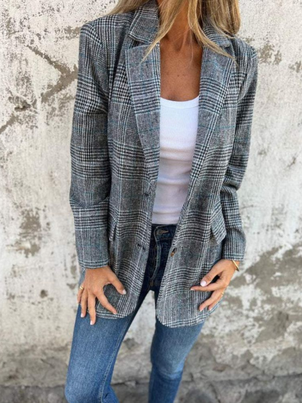 Blazer casual a cuadros con bolsillos