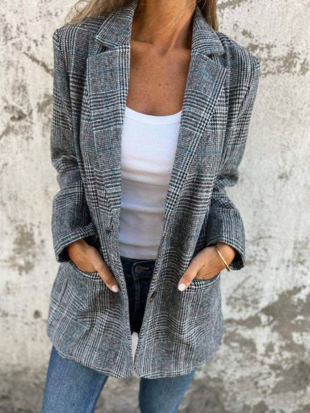 Blazer casual a cuadros con bolsillos
