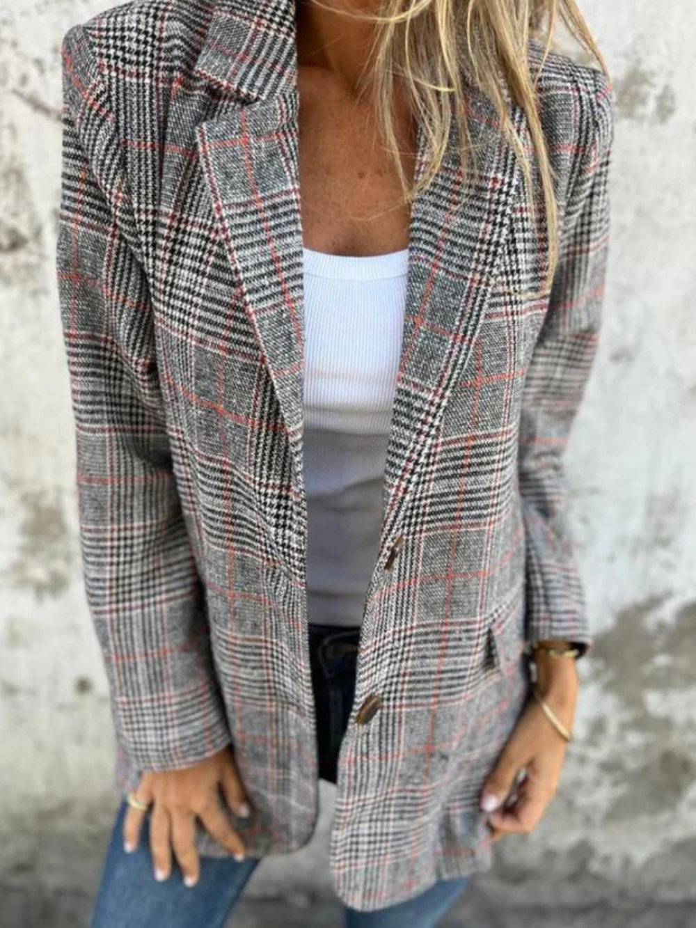 Blazer casual a cuadros con bolsillos