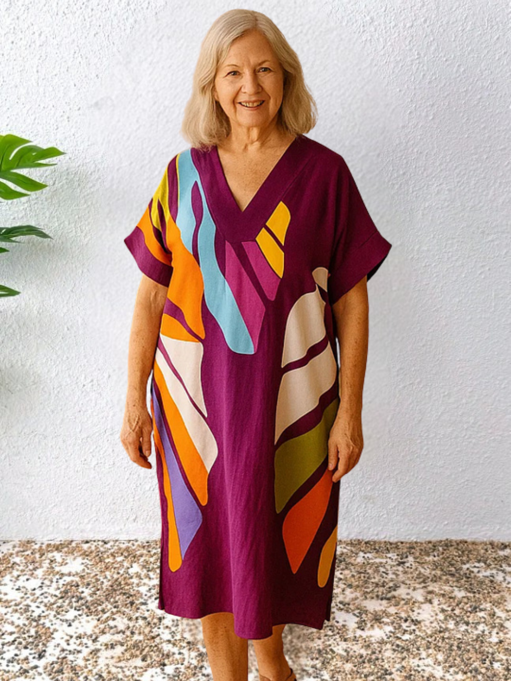 Vestido suelto estampado hojas tropicales