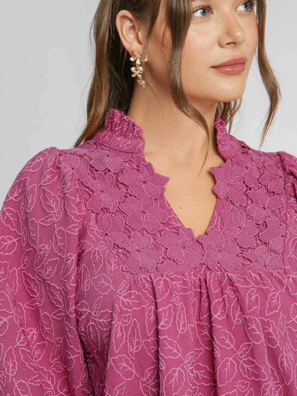 Vestido Aura con hojas y mangas abullonada