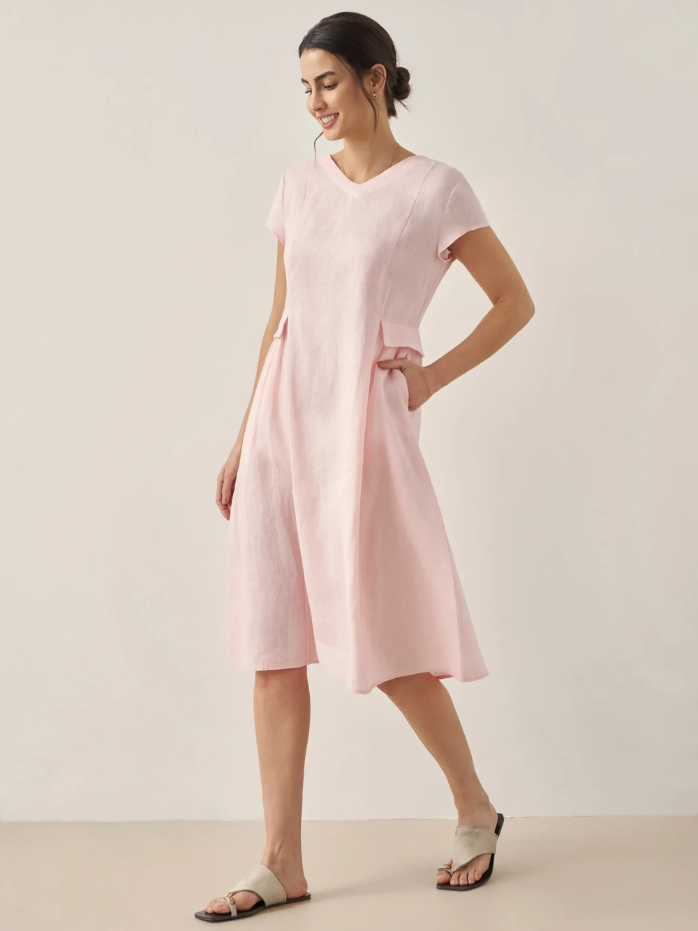 Vestido Alexa de lino con bolsillos