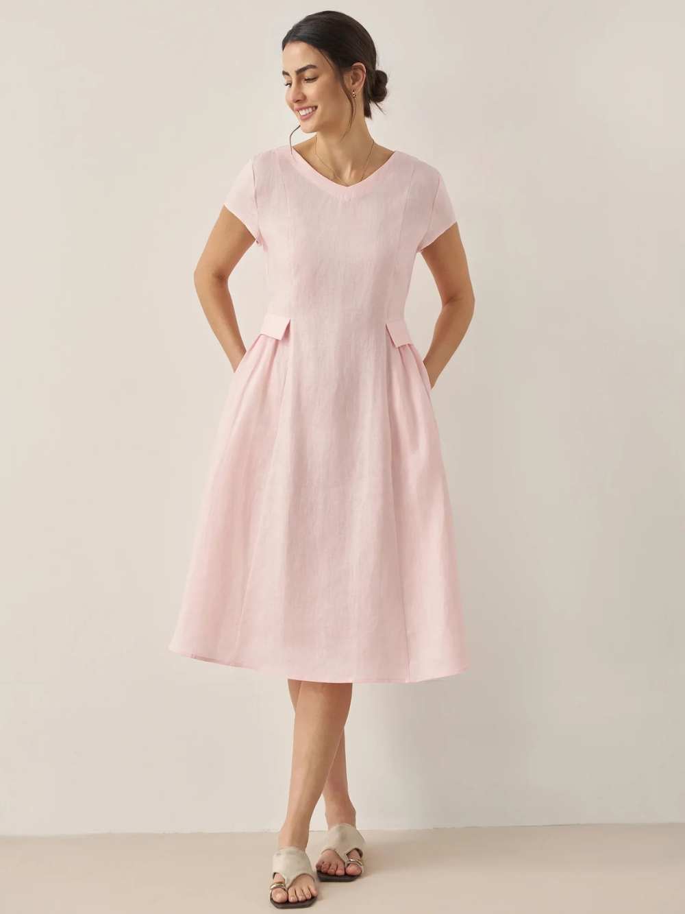 Vestido Alexa de lino con bolsillos