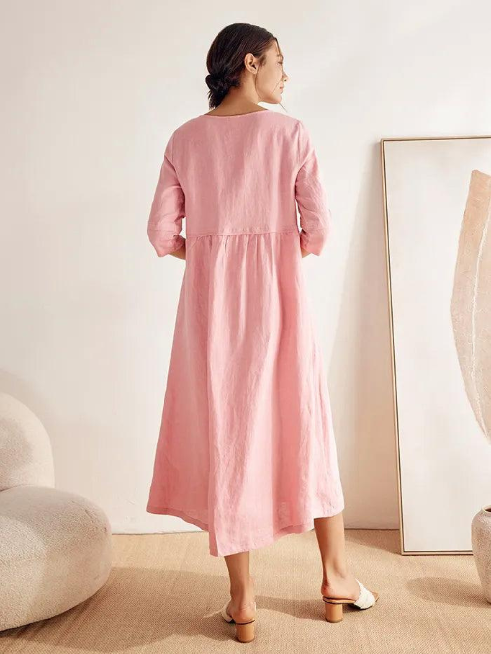 Vestido Luna de lino con botones y bolsillos