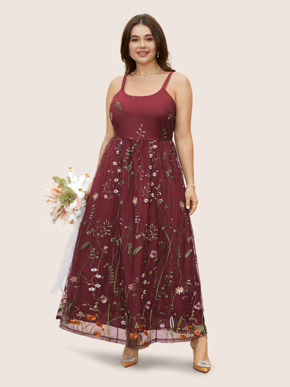 Vestido Cami Flora bordado U‑Neck