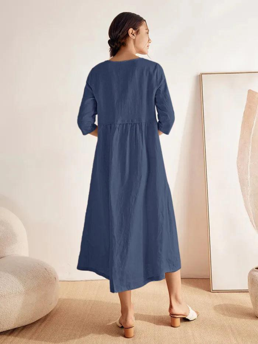 Vestido Luna de lino con botones y bolsillos