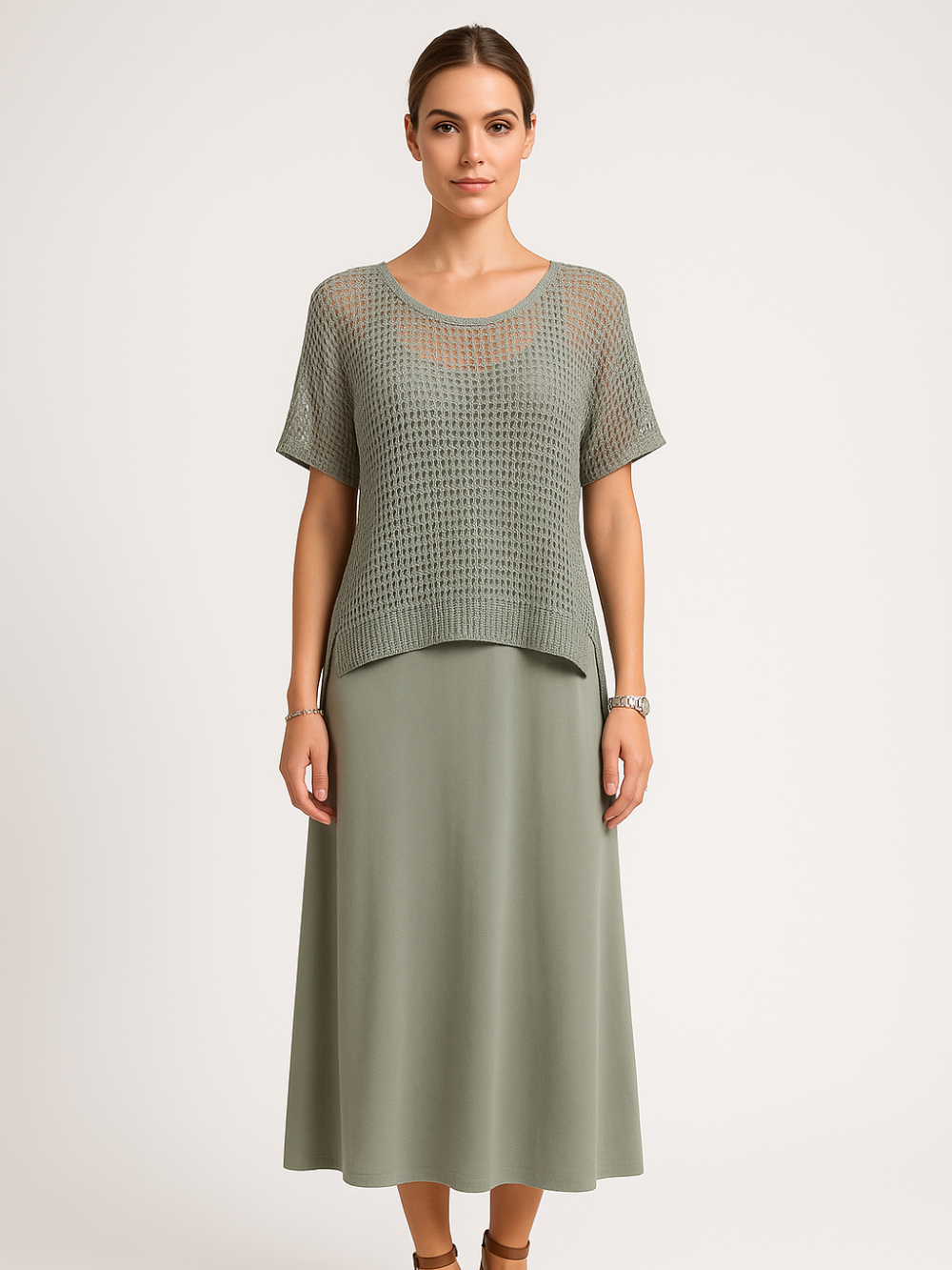Conjunto Aura de dos piezas con vestido y top calado