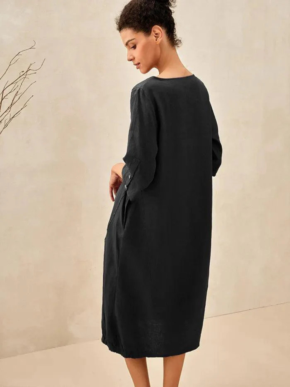 Vestido Sofía sin cuello de lino y mangas 3/4 (Oferta 2X1)