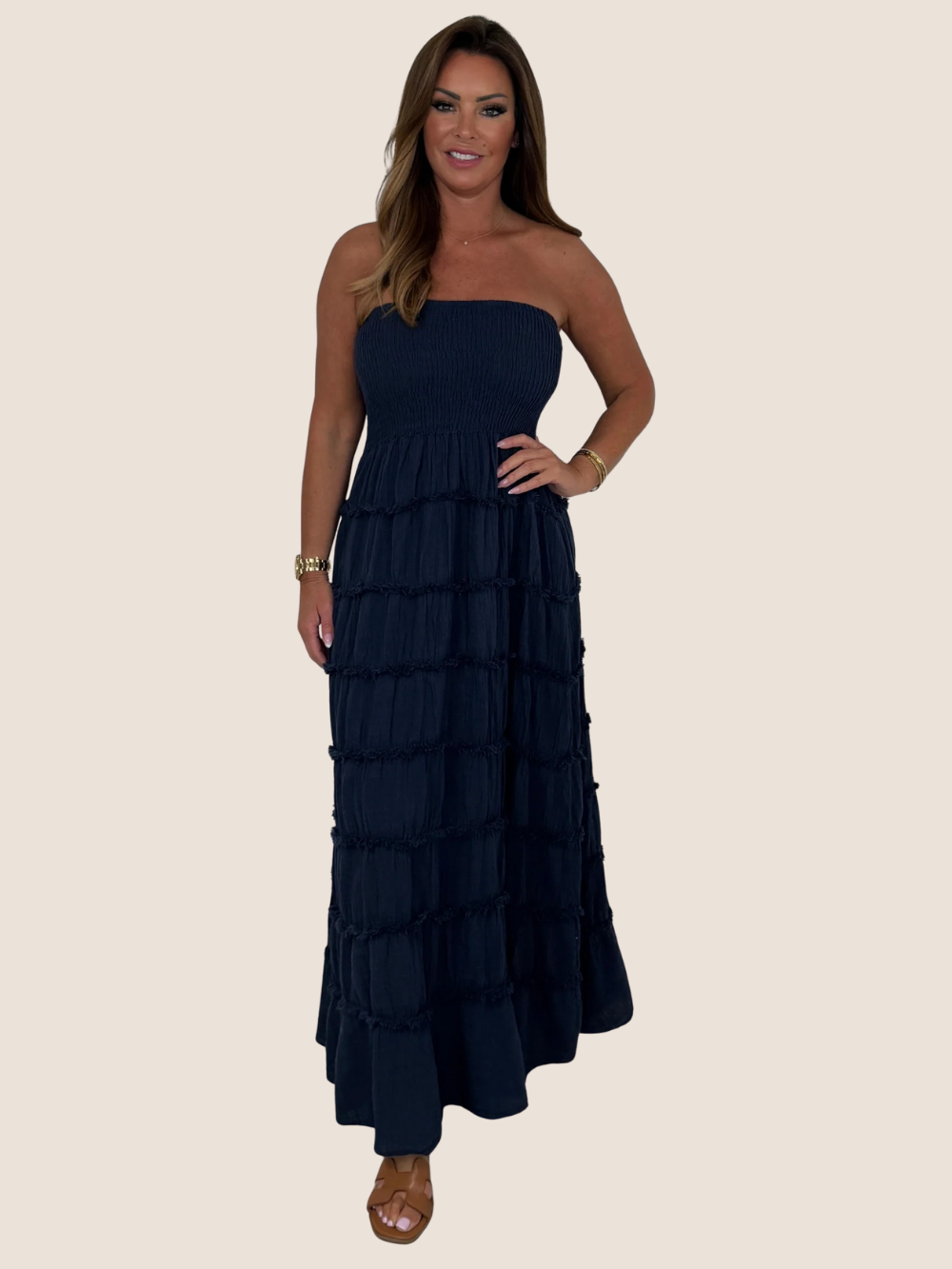 Vestido Maxi Aurora con fruncido y volantes