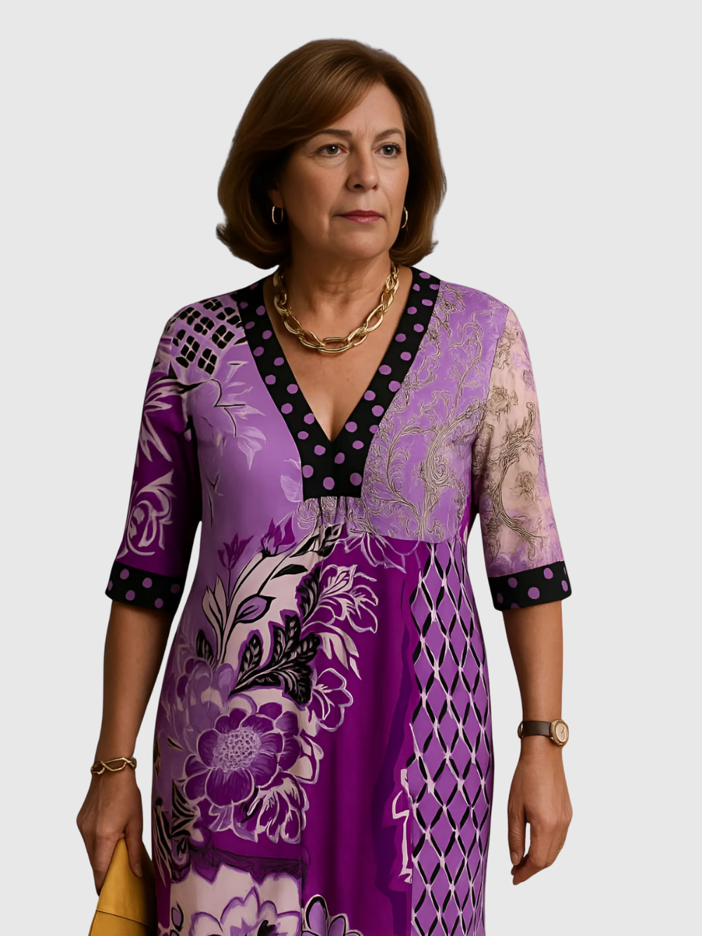 Vestido floral estampado con escote en V y manga francesa