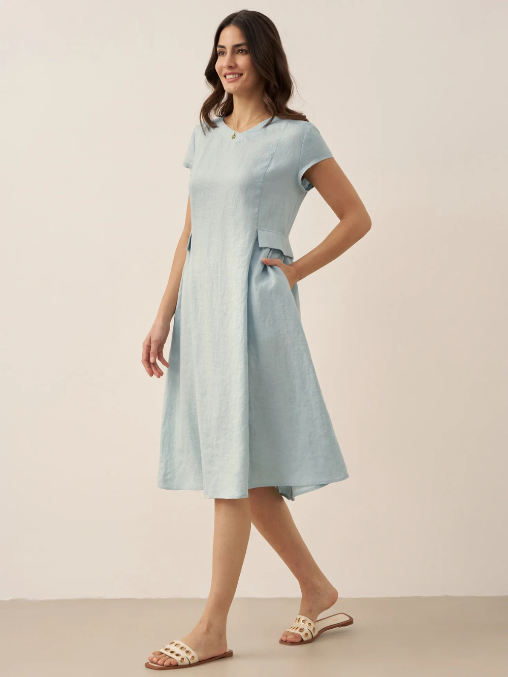 Vestido Alexa de lino con bolsillos