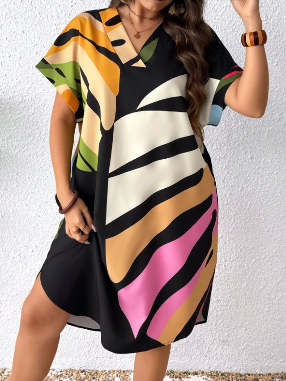 Vestido suelto estampado hojas tropicales