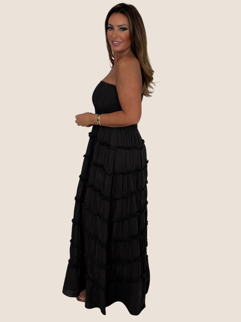 Vestido Maxi Aurora con fruncido y volantes