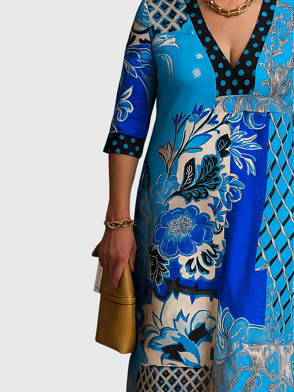 Vestido floral estampado con escote en V y manga francesa