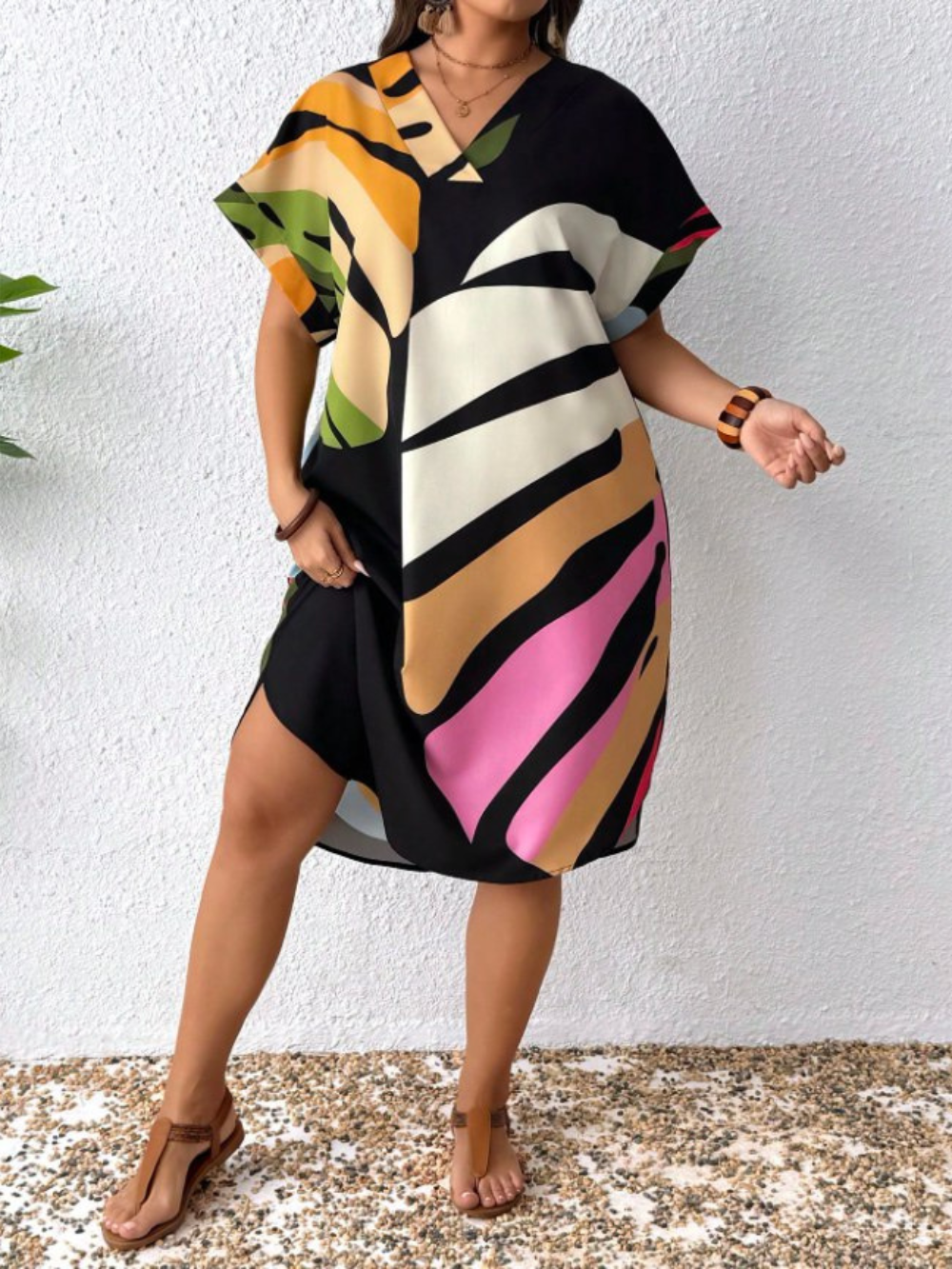 Vestido suelto estampado hojas tropicales