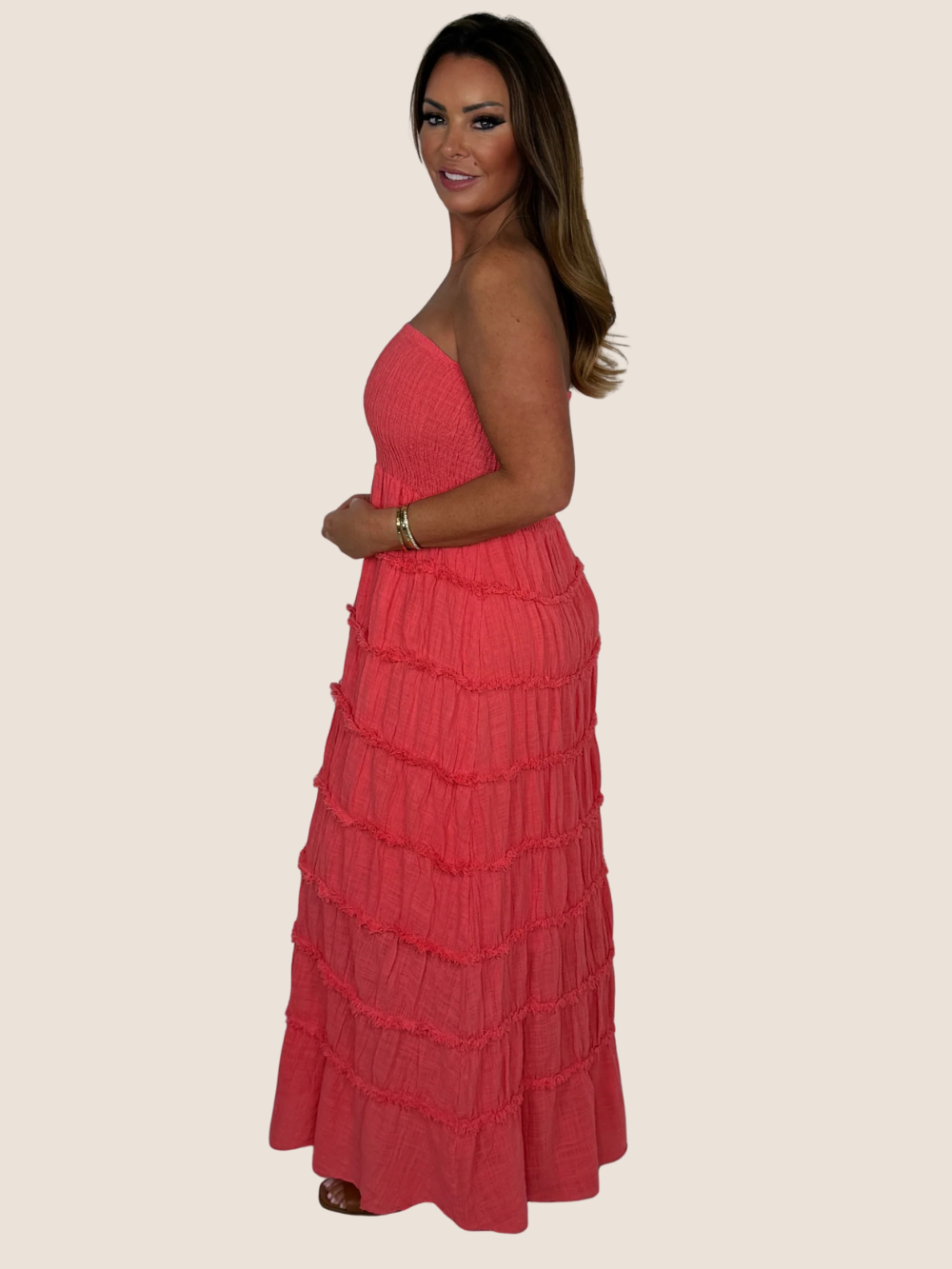 Vestido Maxi Aurora con fruncido y volantes