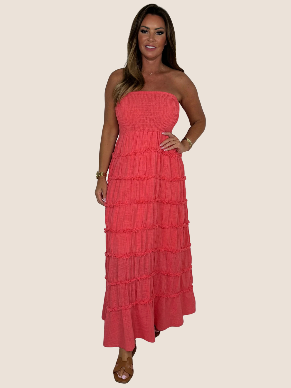 Vestido Maxi Aurora con fruncido y volantes