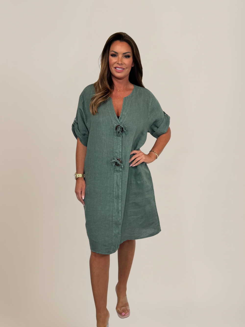 Vestido Luana de lino con lazo frontal (Oferta 2X1)