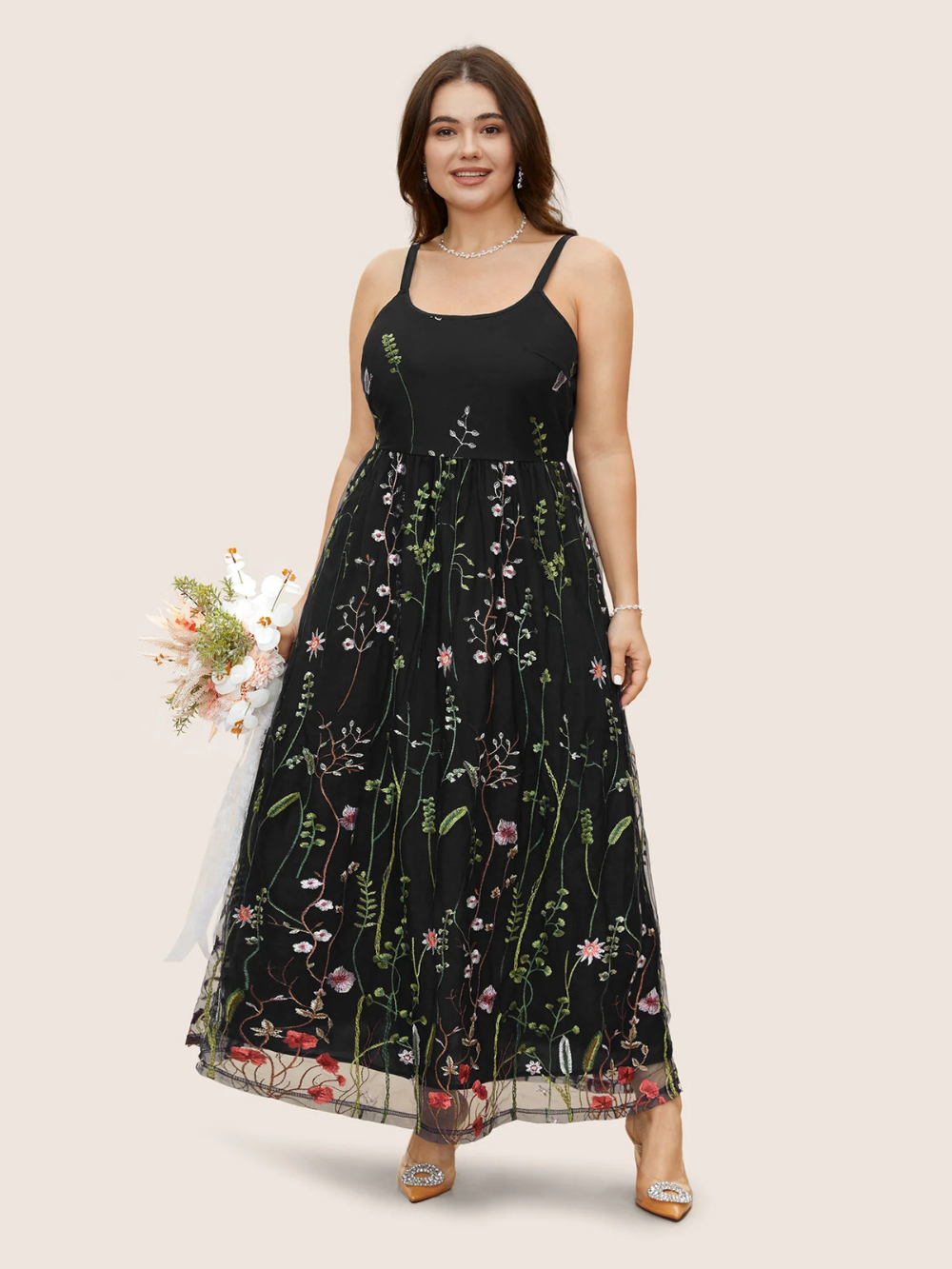 Vestido Cami Flora bordado U‑Neck