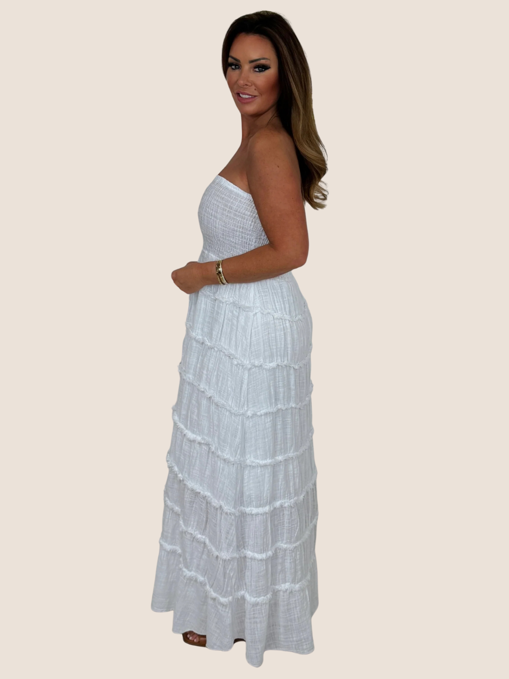 Vestido Maxi Aurora con fruncido y volantes