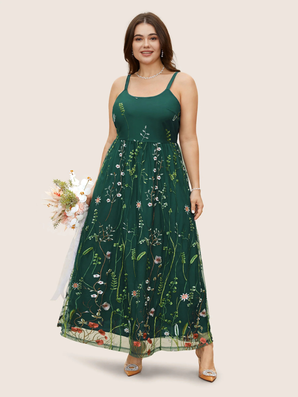 Vestido Cami Flora bordado U‑Neck