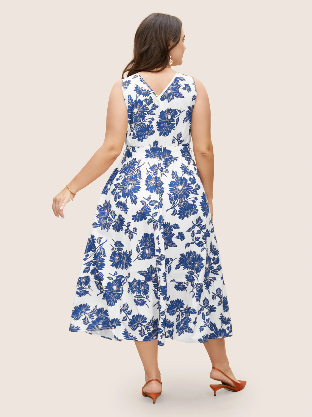 Vestido Floral sin mangas con cinturón y cuello cruzado
