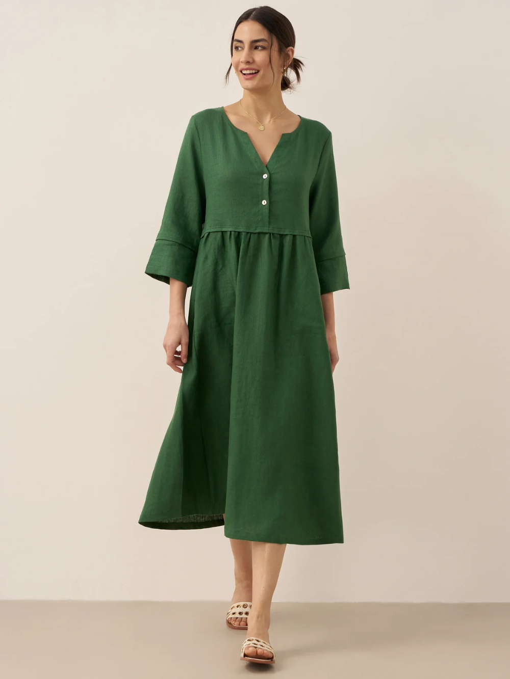 Vestido Luna de lino con botones y bolsillos