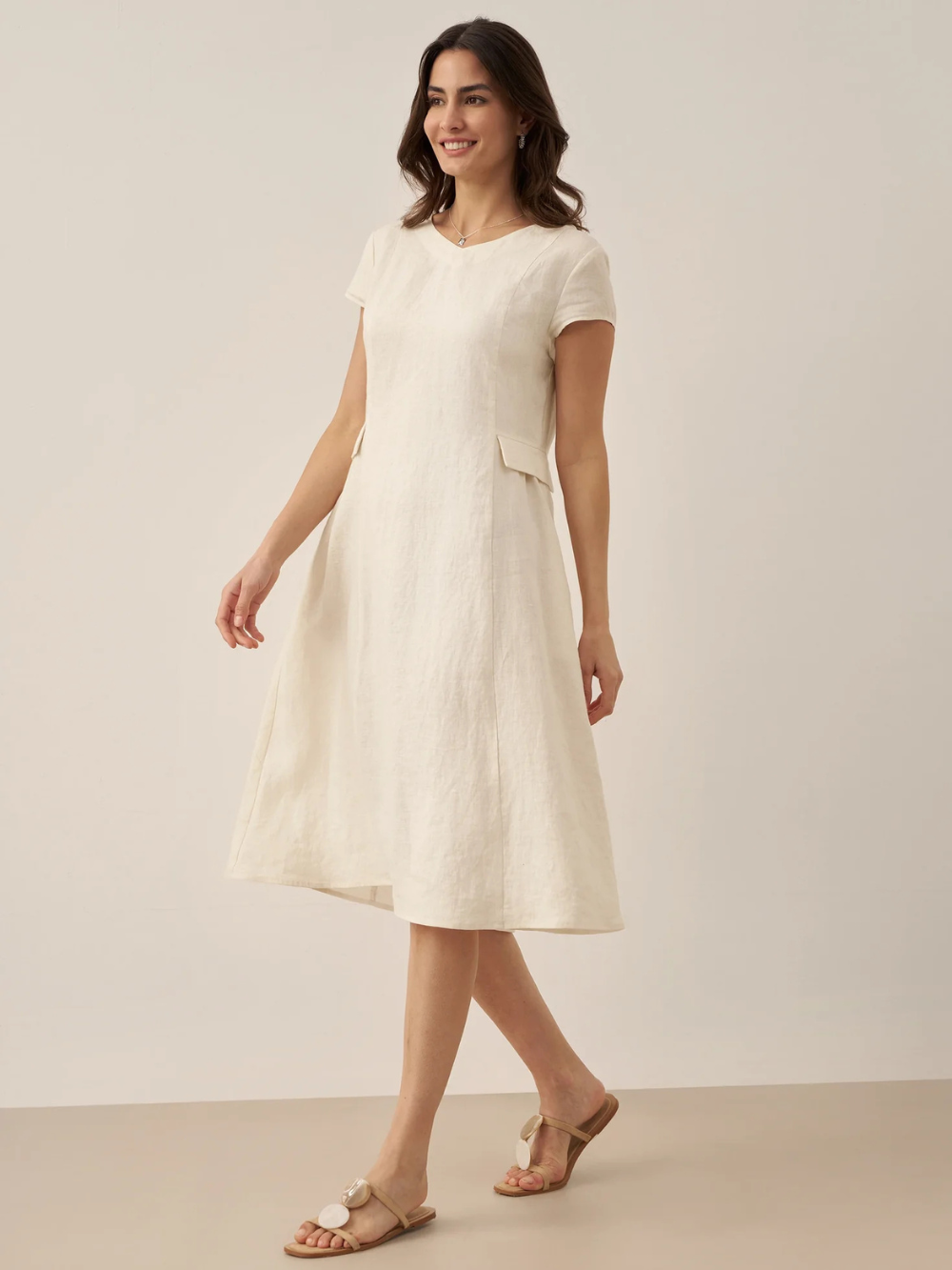 Vestido Alexa de lino con bolsillos
