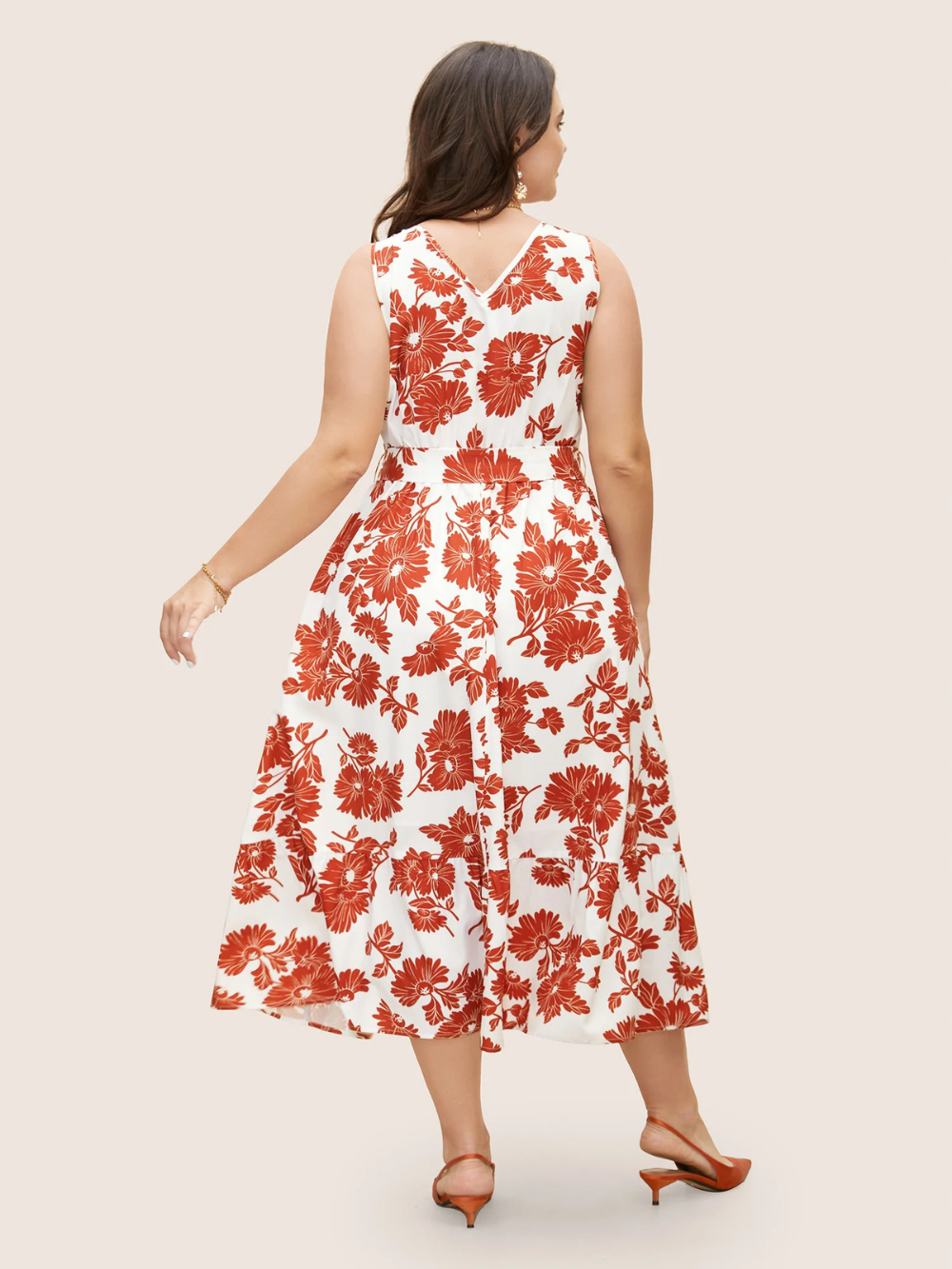 Vestido Floral sin mangas con cinturón y cuello cruzado