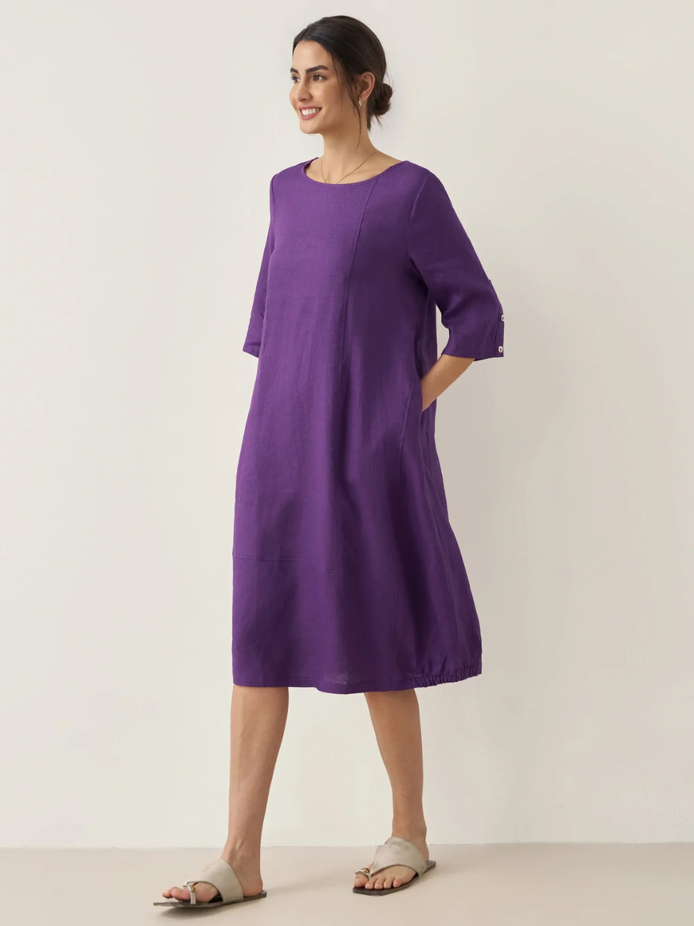 Vestido Sofía sin cuello de lino y mangas 3/4 (Oferta 2X1)