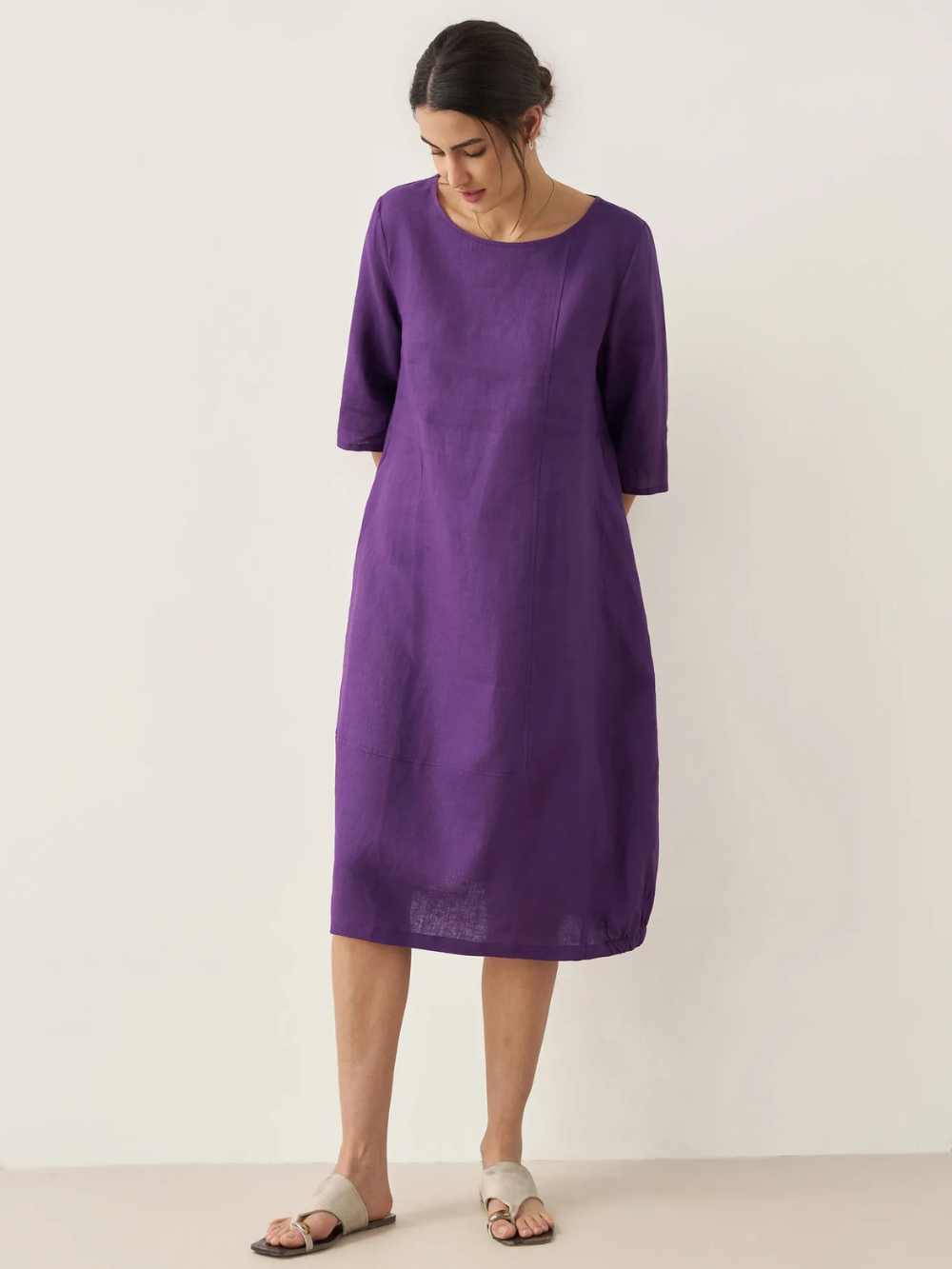 Vestido Sofía sin cuello de lino y mangas 3/4 (Oferta 2X1)