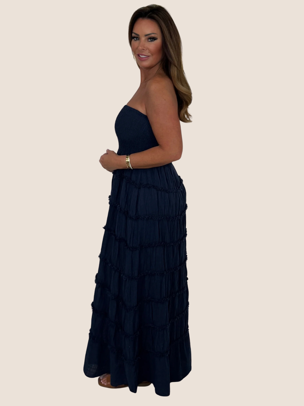 Vestido Maxi Aurora con fruncido y volantes