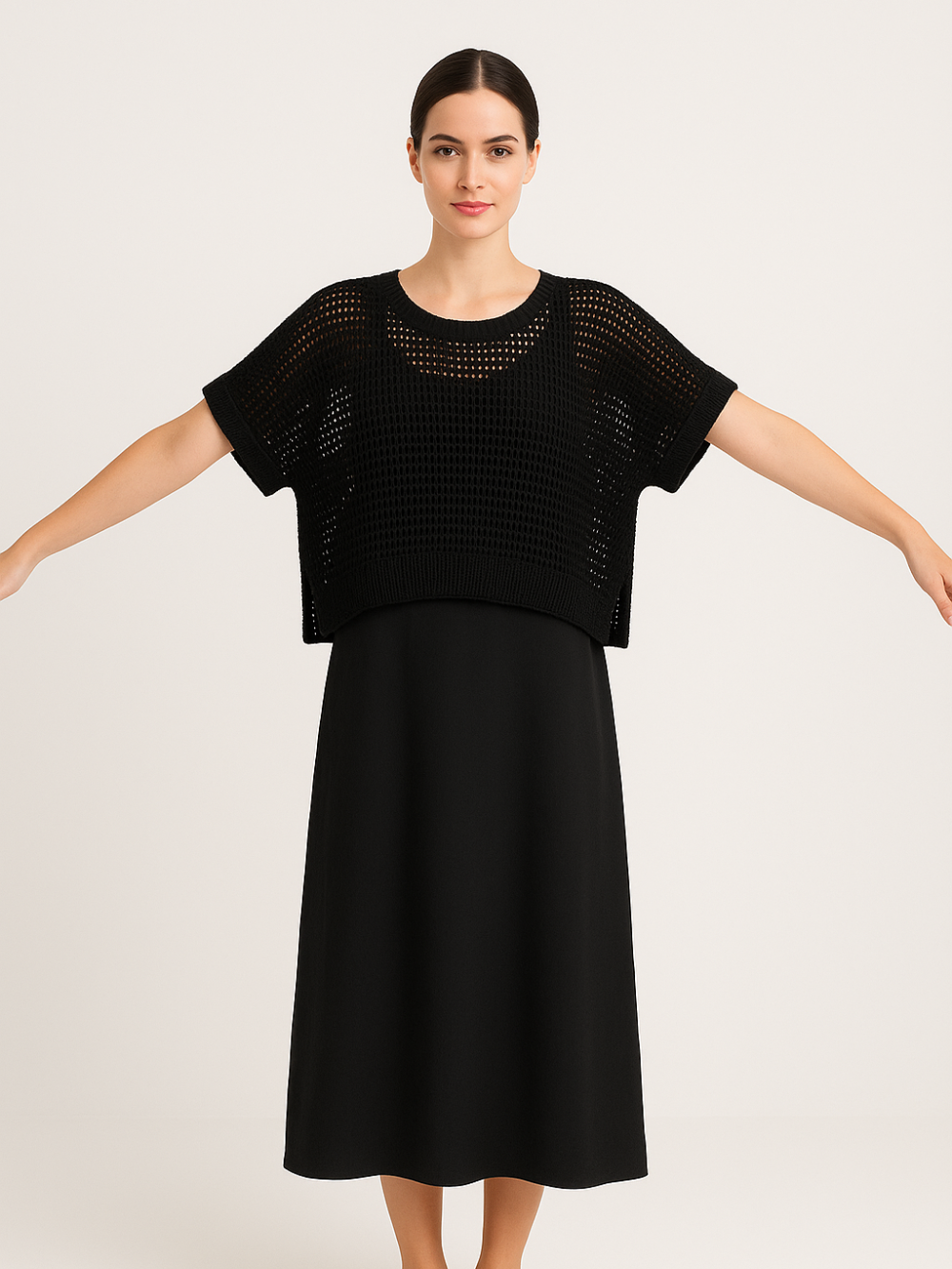 Conjunto Aura de dos piezas con vestido y top calado