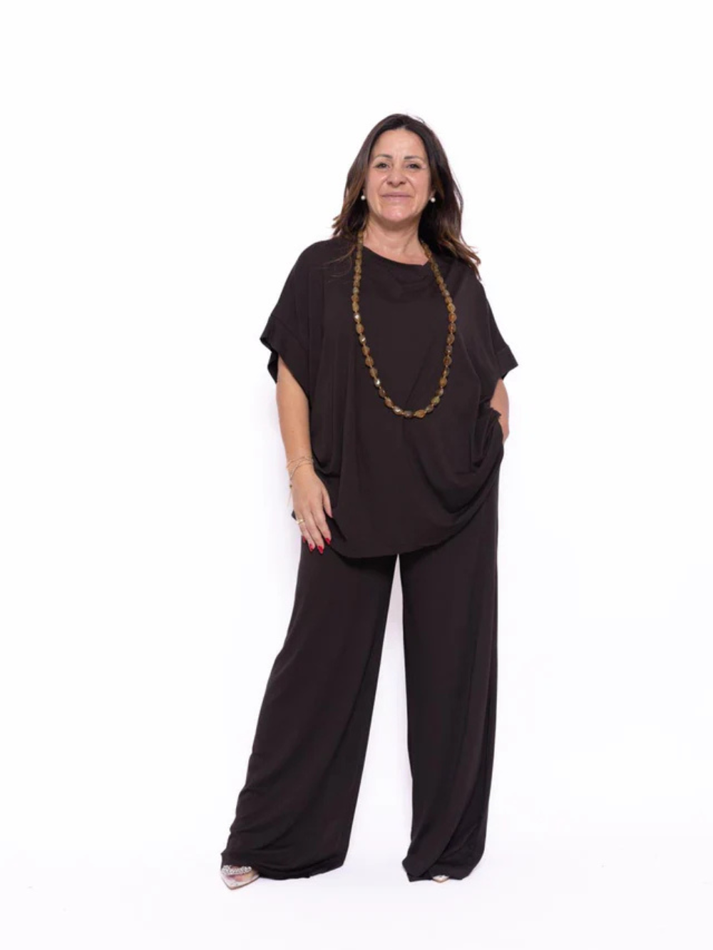 Conjunto de camiseta holgada y pantalón ancho de punto fluido