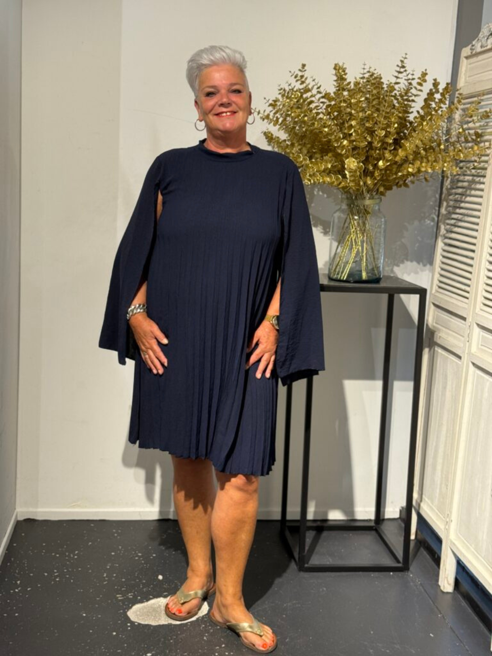 Vestido Plisado Zilam Manga Abierta