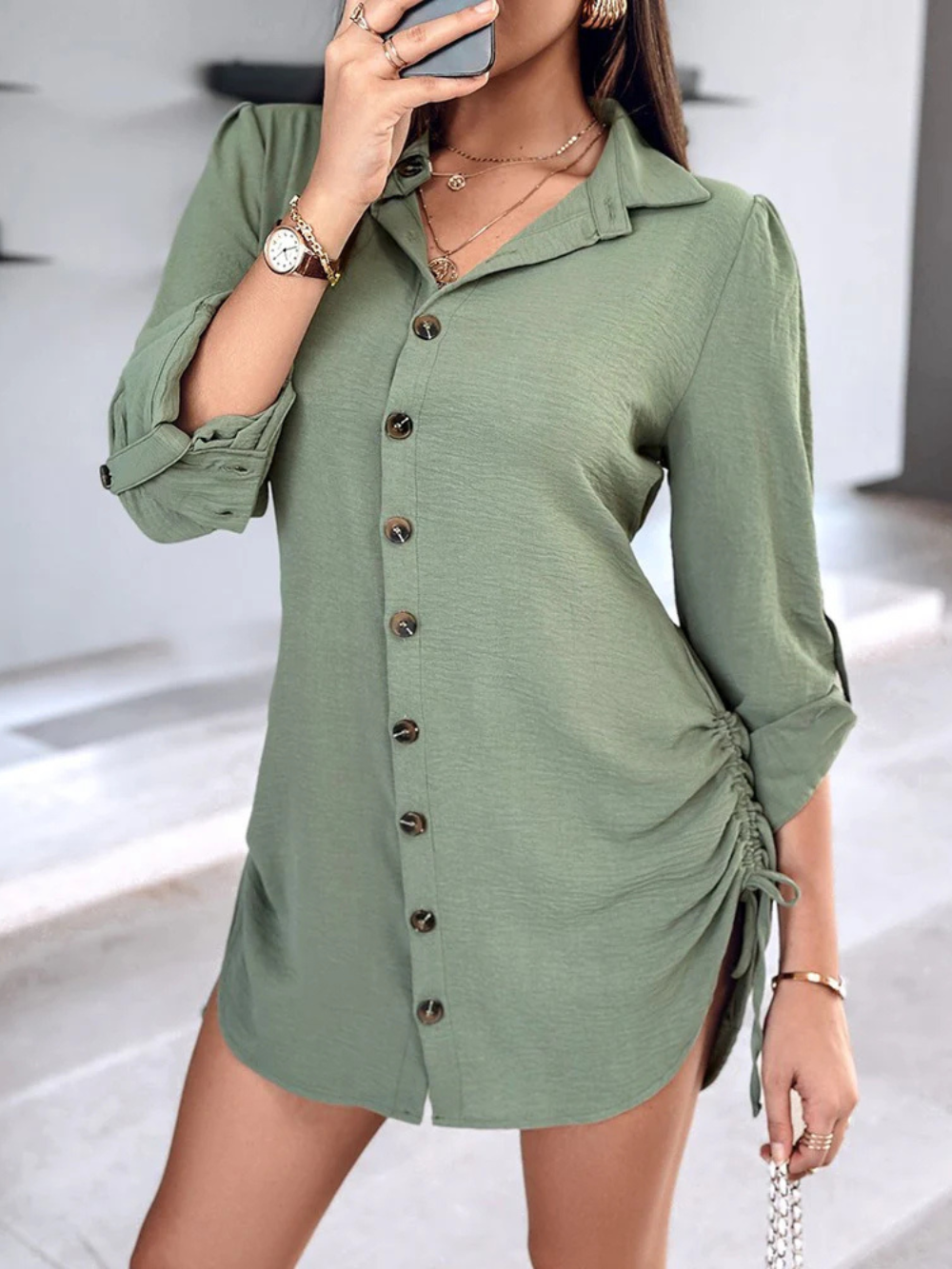 Vestido Camisero con Cordón Ajustable