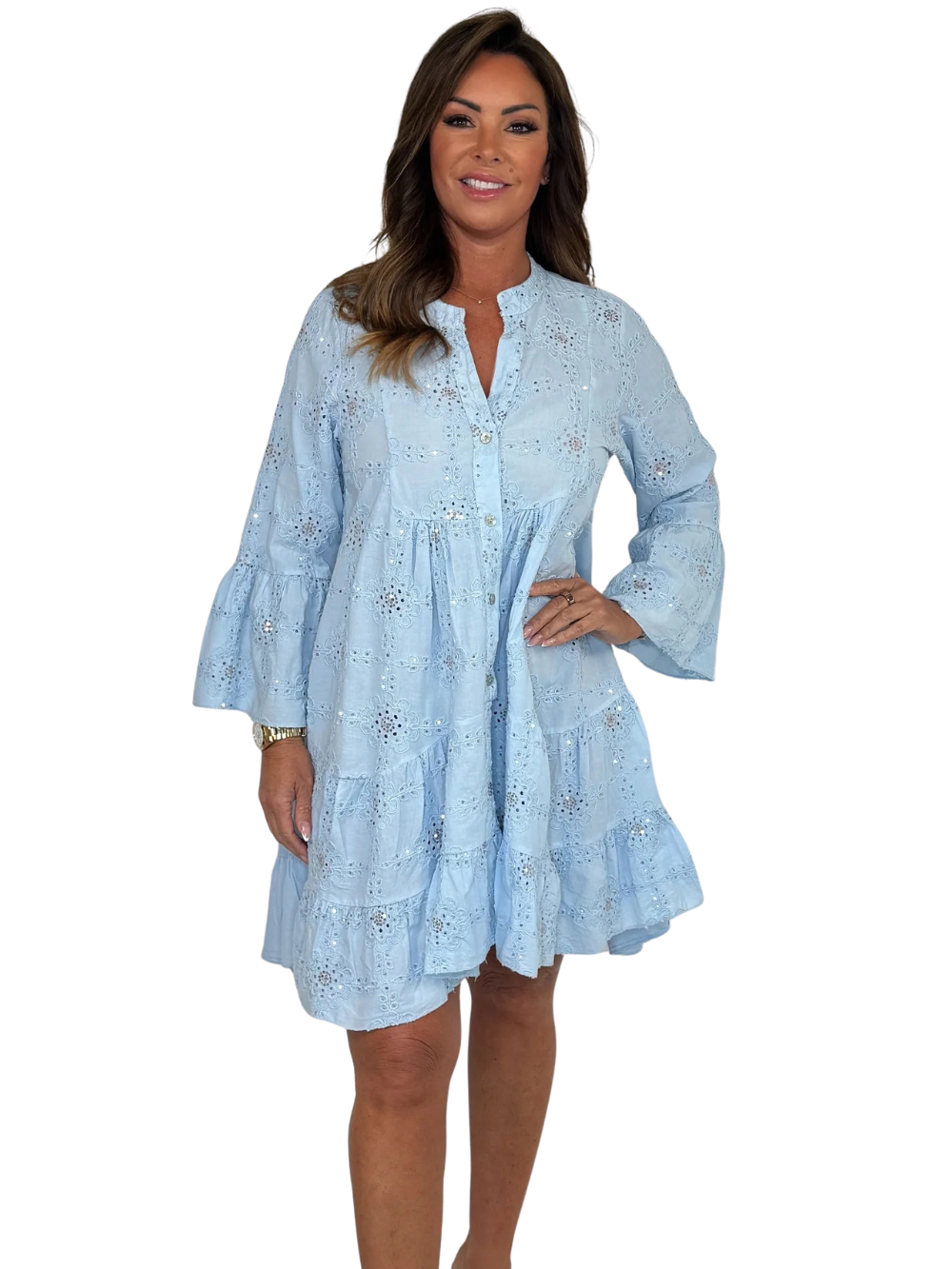 Vestido holgado con detalle de flores y lentejuelas