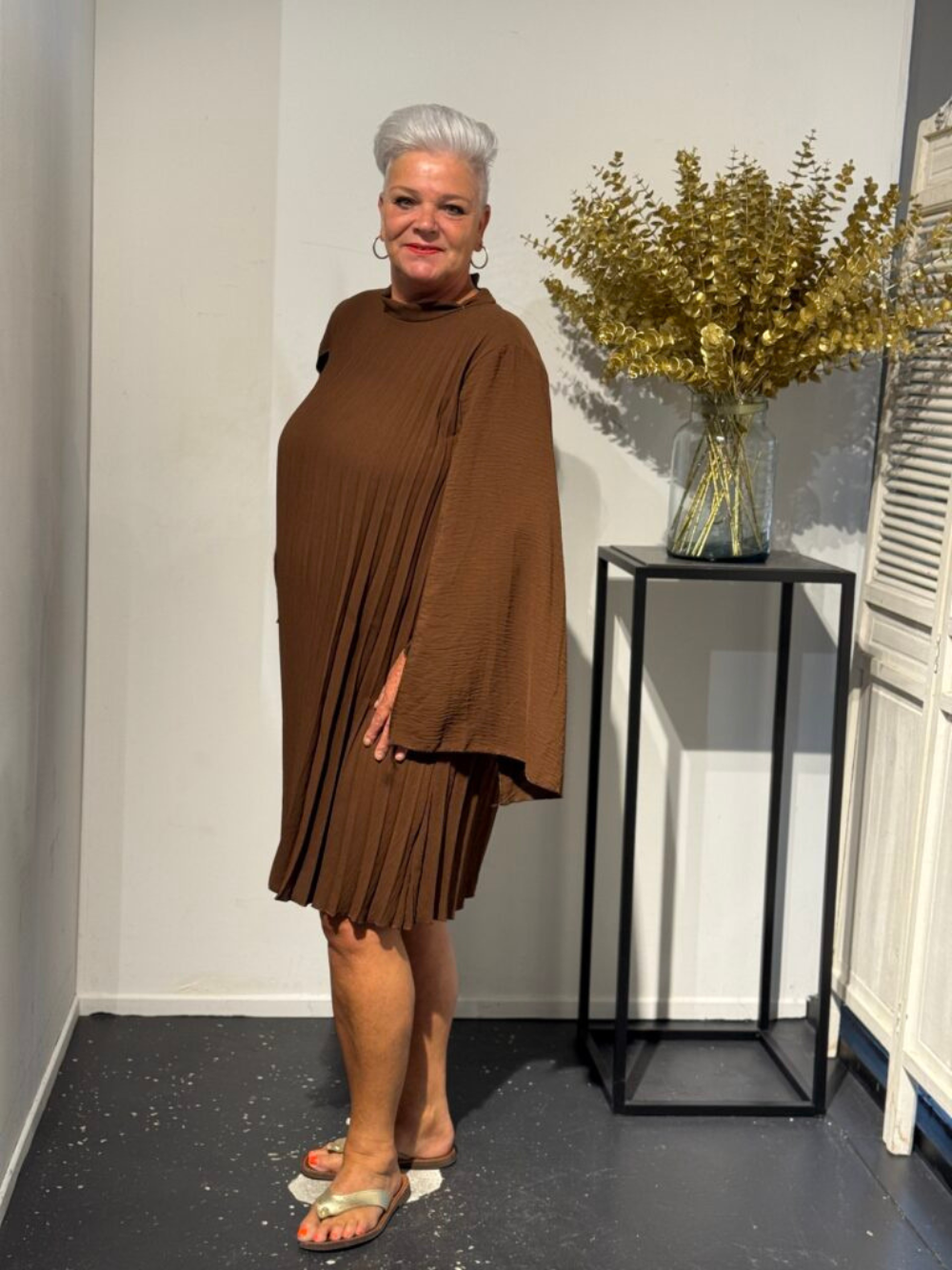 Vestido Plisado Zilam Manga Abierta