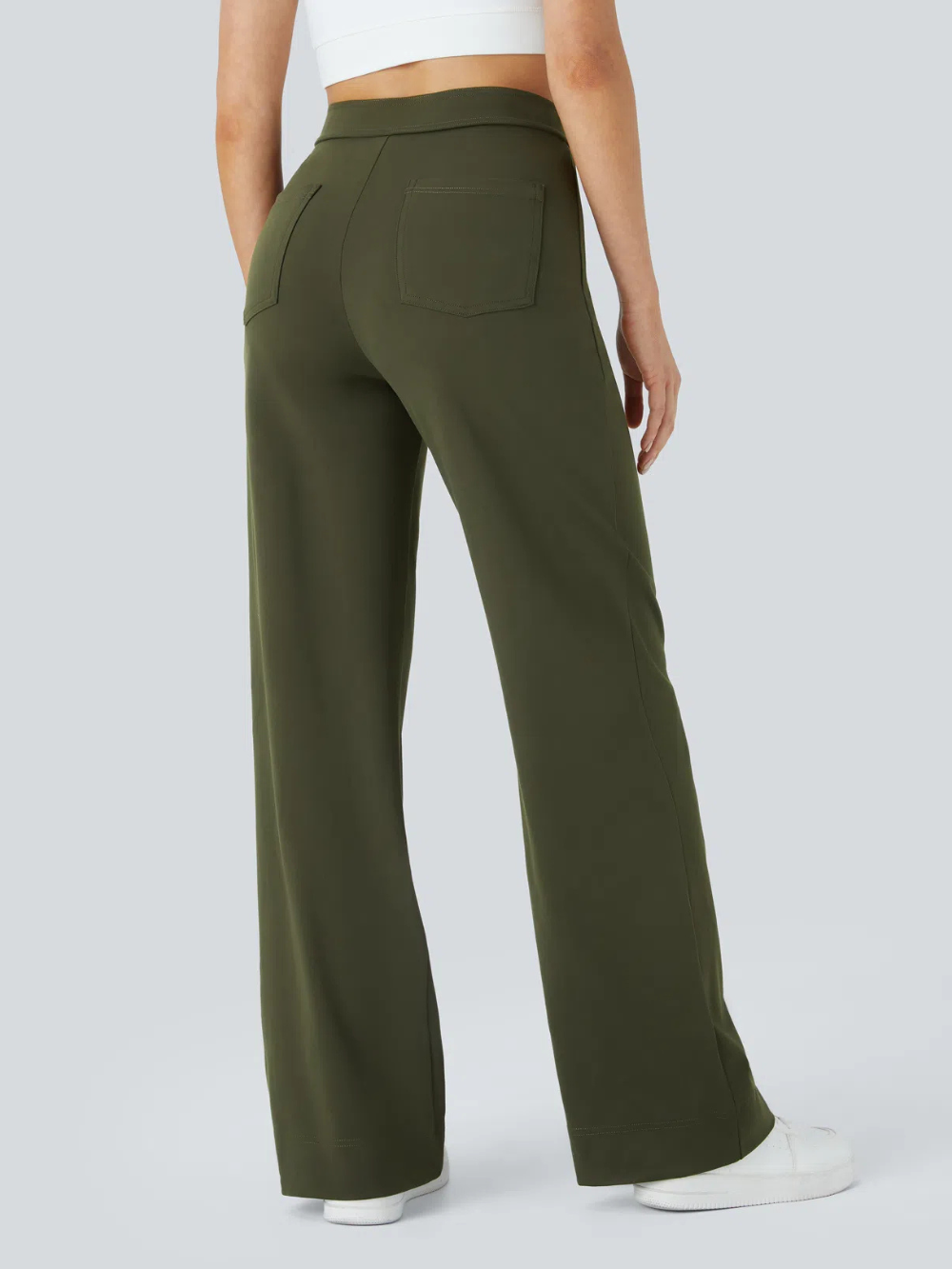Pantalón Elástico Recto Múltiple Bolsillo Tiro Alto