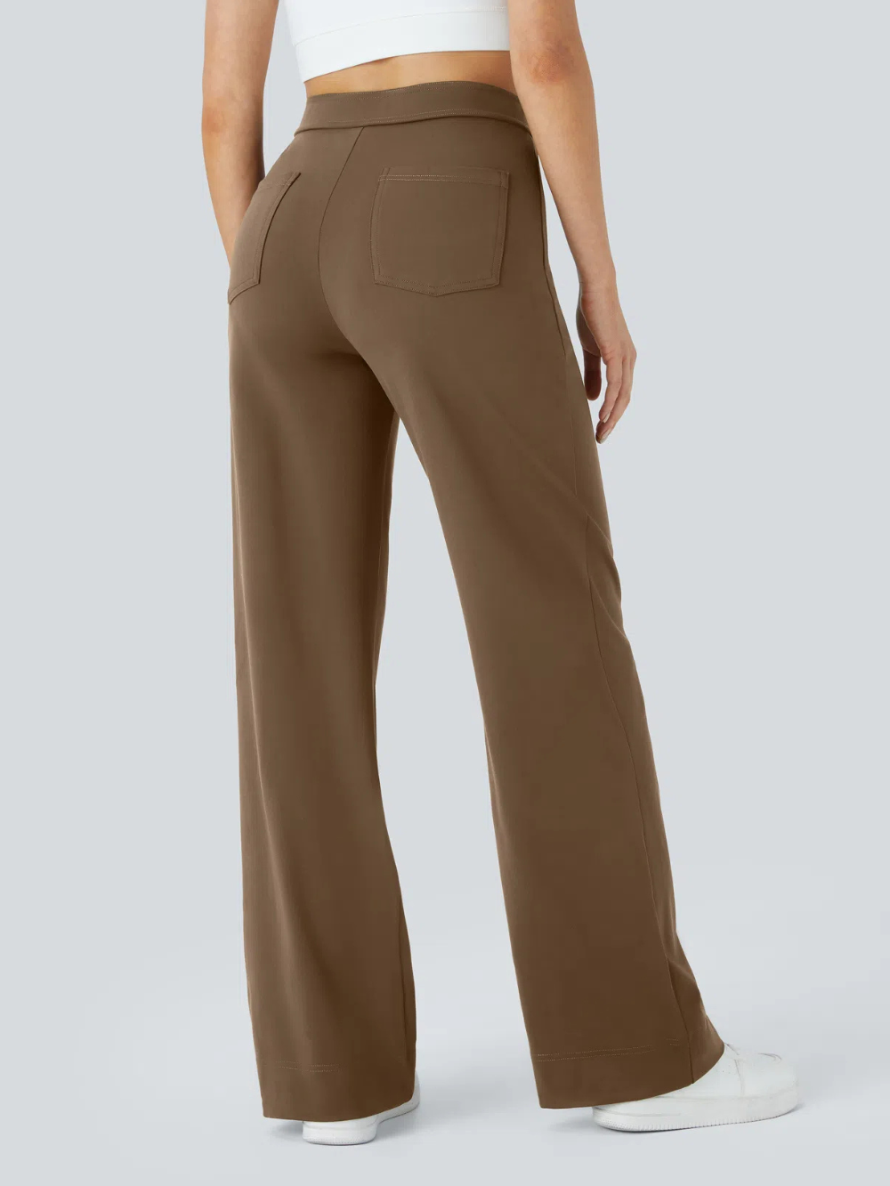 Pantalón Elástico Recto Múltiple Bolsillo Tiro Alto