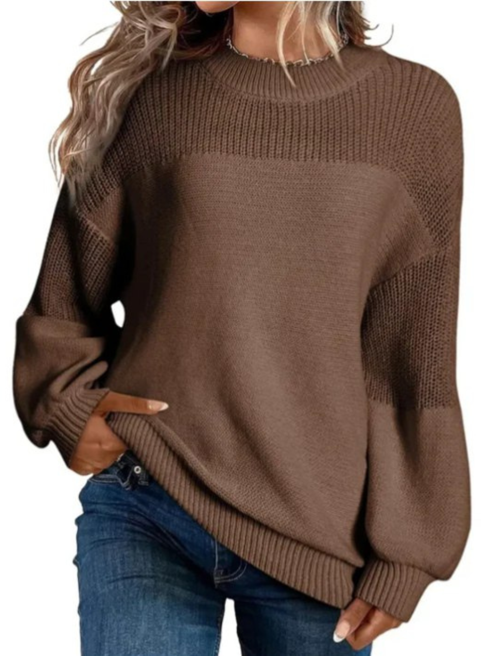 Jersey de punto cuello redondo y mangas largas holgadas