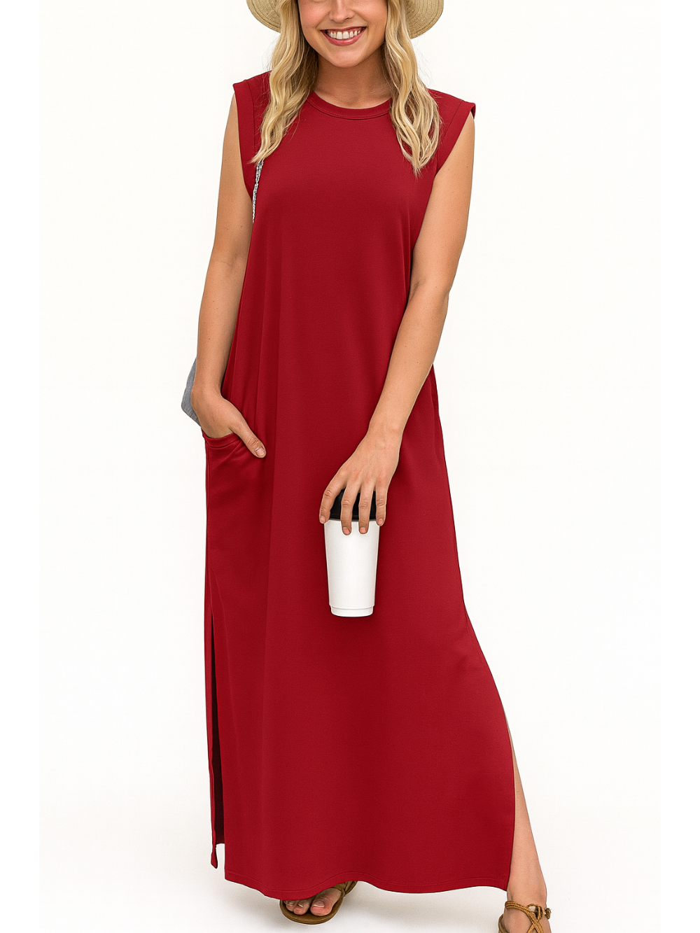 Vestido Largo con Bolsillos y Aberturas laterales