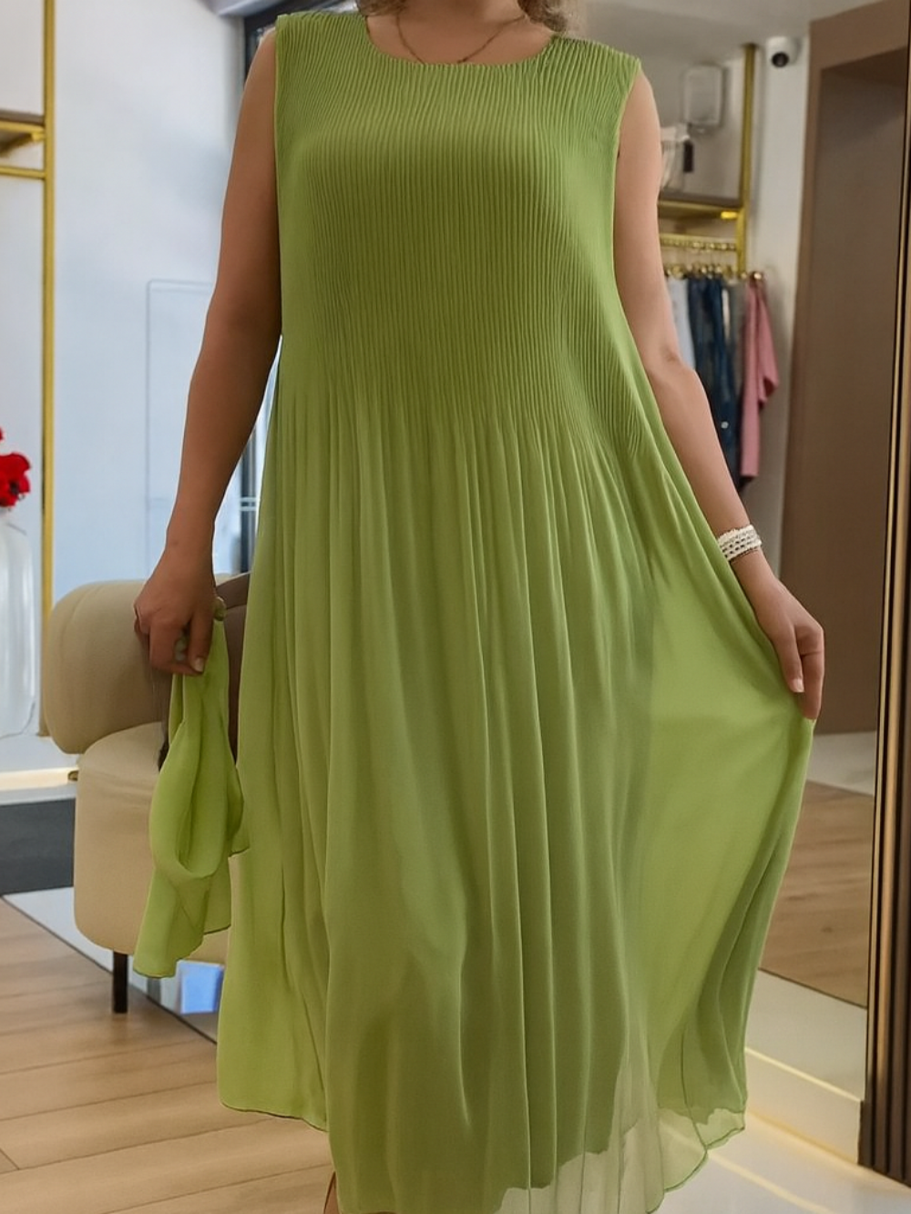 Vestido Plisado Mangas Desmontables