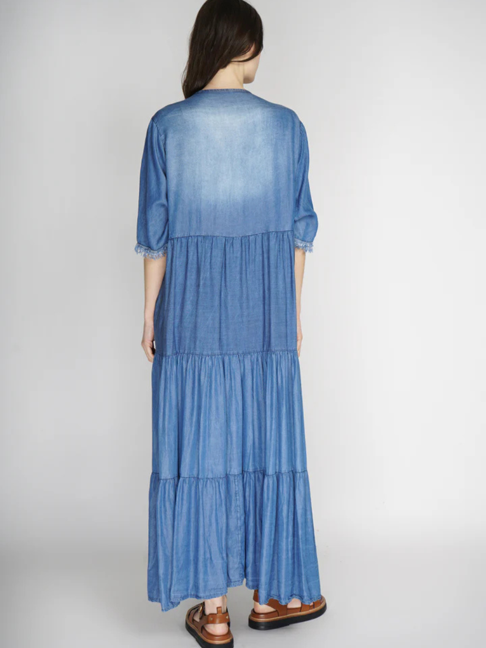 Vestido Largo Denim Mangas 3/4