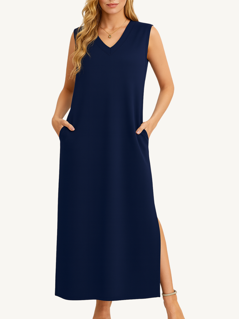 Vestido largo sin mangas con escote en V
