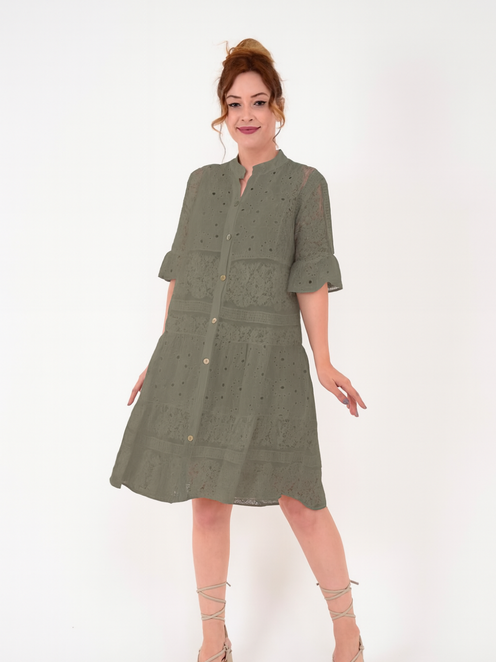 Vestido Encaje Botonadura Frontal