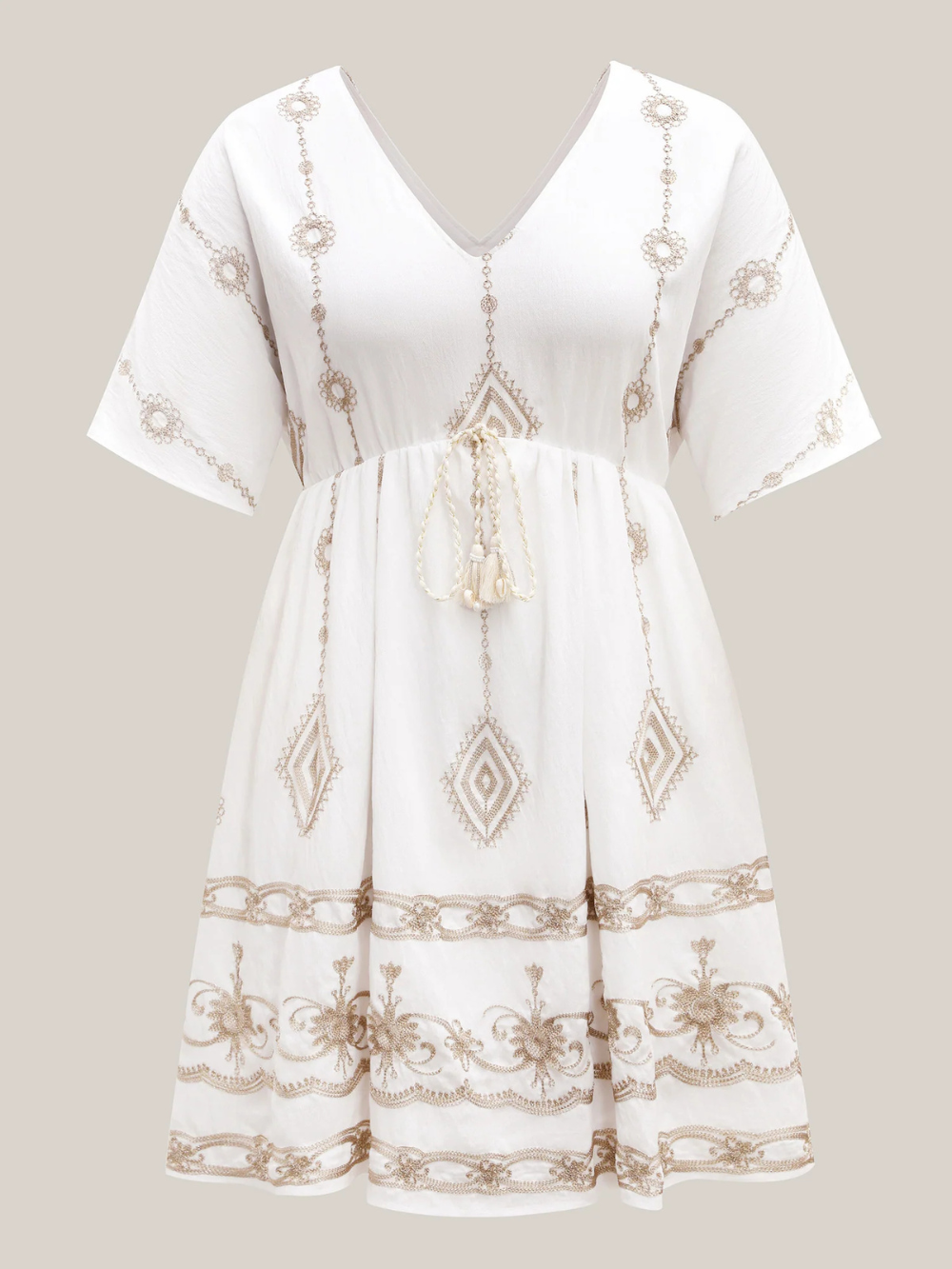 Vestido midi de lino y bordado boho
