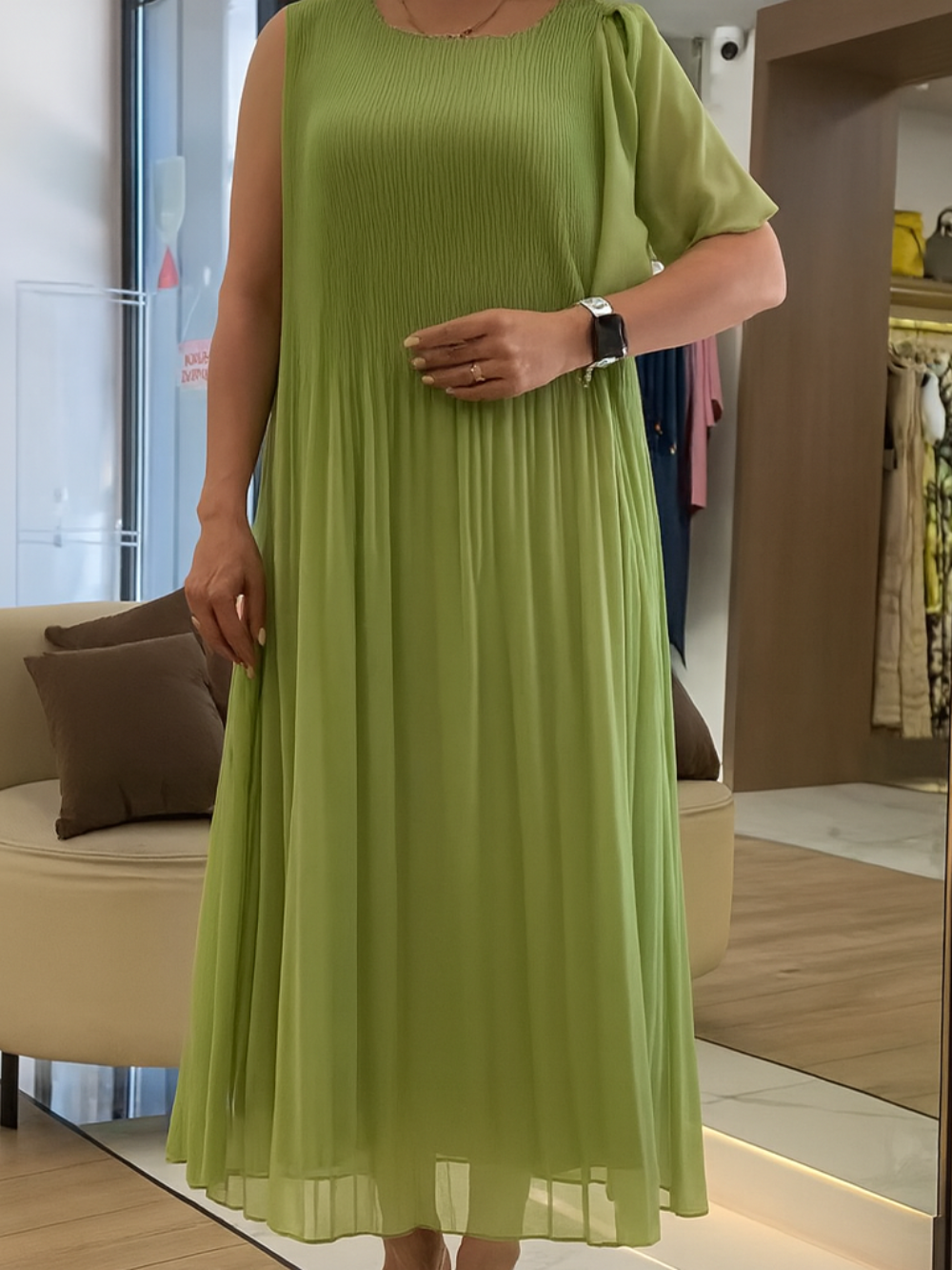Vestido Plisado Mangas Desmontables