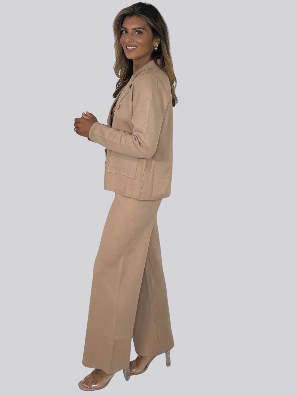 Cárdigan y pantalón de punto plano