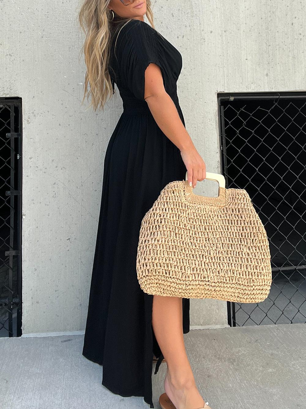 Vestido Largo con Escote en V y Bolsillos